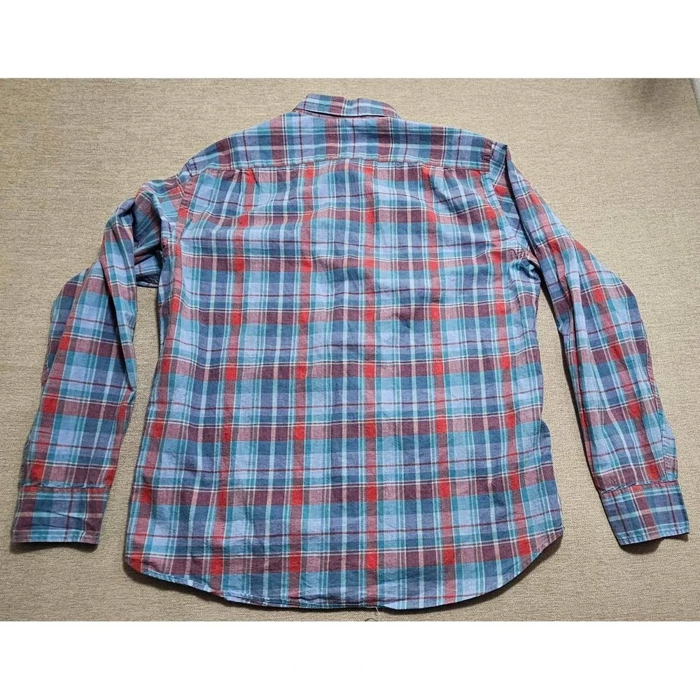 J Crew Mens Heathered Cotton Plaid Button Down Shirt‎ Blue Red Large 47166 HO 17